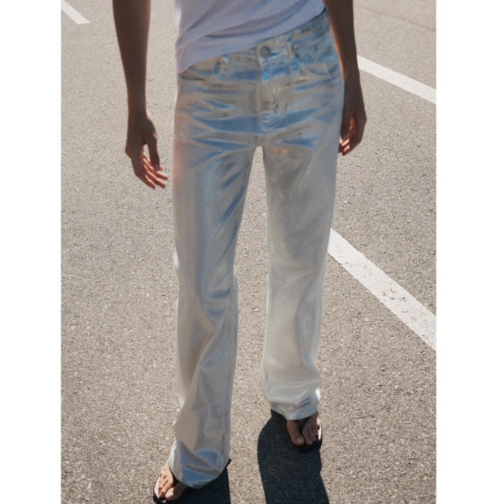 Zara Silver Foil Wide Leg Denim Size 14